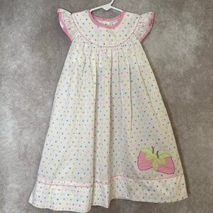 2012 Petit Pomme Embroidered Strawberry‎ Polka Dot Cap Sleeve Toddler Dress 2T